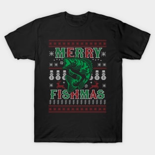 Merry Fishmas Funny Xmas Fishing - Ugly Christmas Sweater T-Shirt